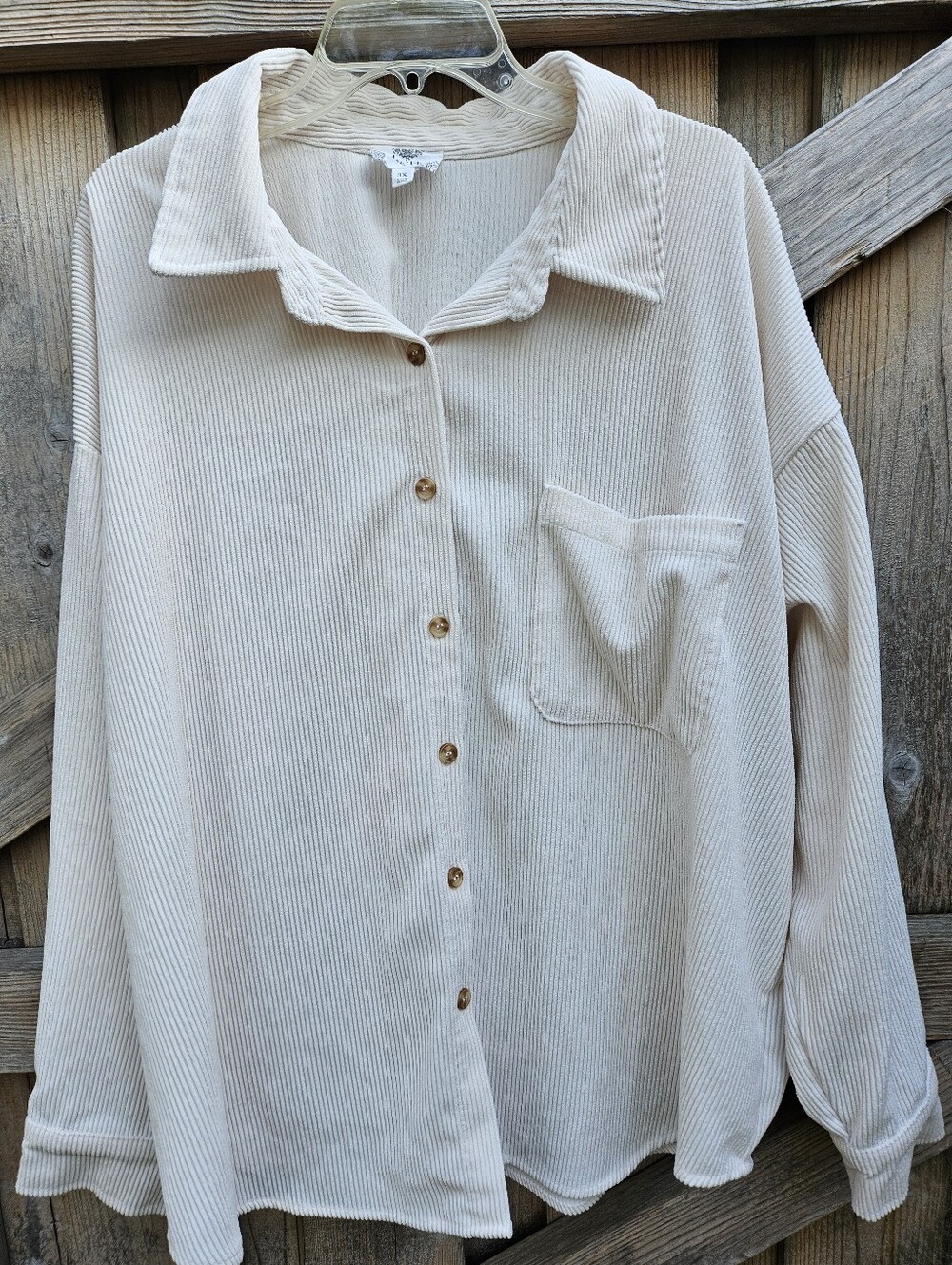 Perch By Blu Pepper Women's Button Down Lightweight Creme Corduroy Size 3X